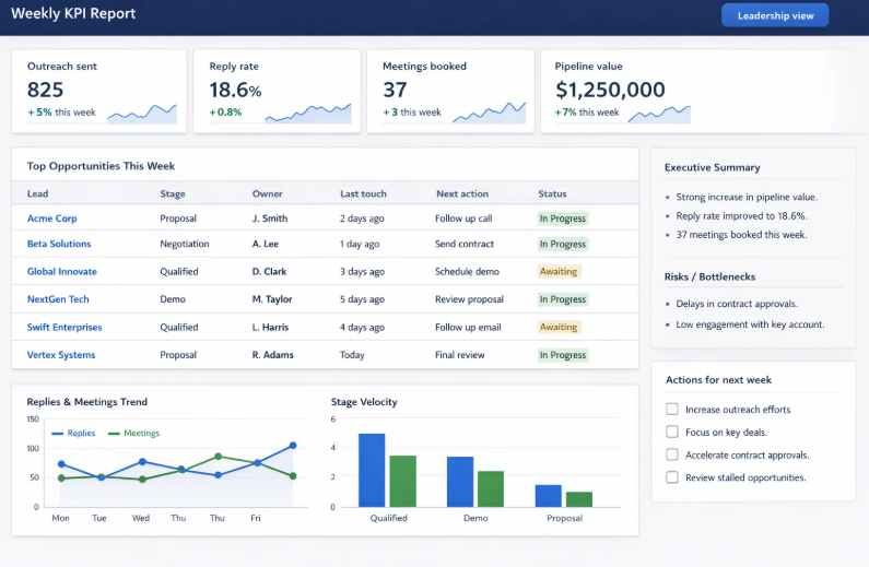 Weekly KPI report screenshot